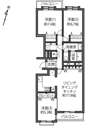上原グリーンハイム1号棟の間取り図